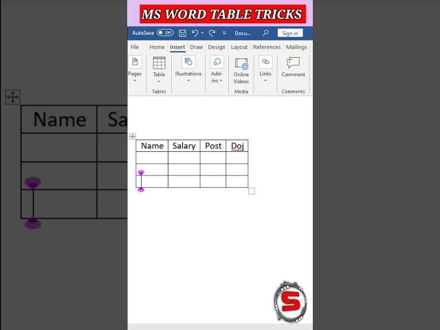 How To Create Table In Ms Word | Short Method To Insert Table| #short #word #viral