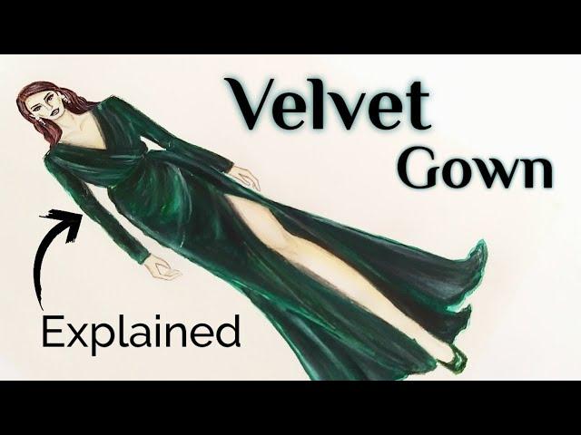 How to draw Velvet | Illustrate Velvet Gown | Fashion Illustration