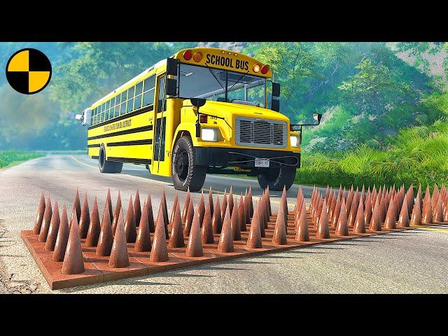 Cars vs Spikes Trap & Tire Service  BeamNG.Drive