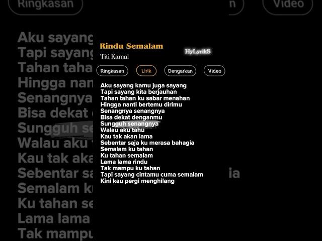 Lirik Lagu Rindu Semalam-Titi Kamal #lyrics #rindusemalam #shorts