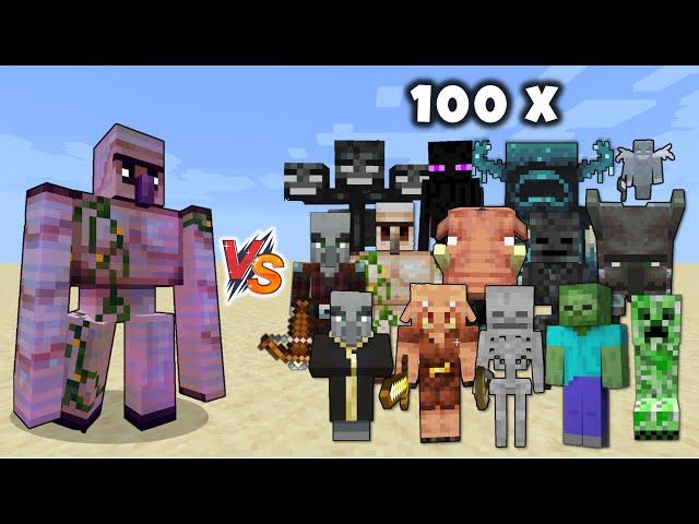 Enchanted Iron Golem vs All Minecraft Mobs x100 - Enchanted Iron Golem (Minecraft Dungeons) vs Mobs