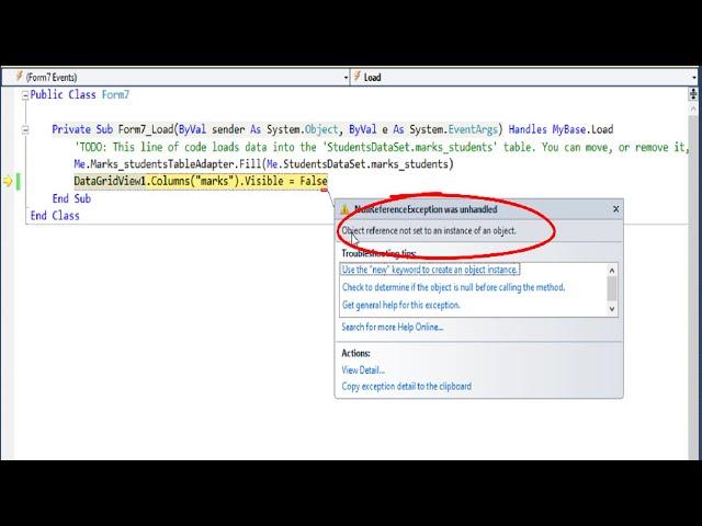 Error Object reference not set to an instance of an object when hide column datagridview in VB.net