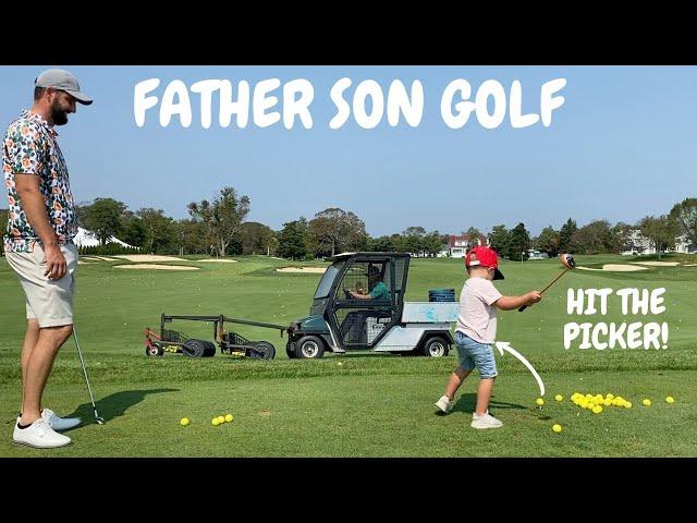 3 Year Old Rhys Goes to the Golf Driving Range | Educational Sports Videos for Kids