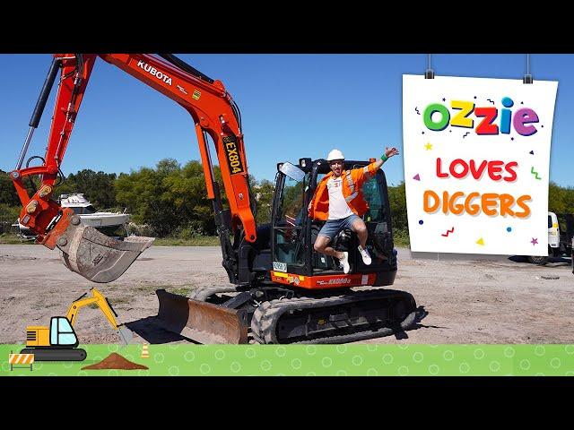 Diggers for Kids | Learn About Excavators With Ozzie For Toddlers like Blippi