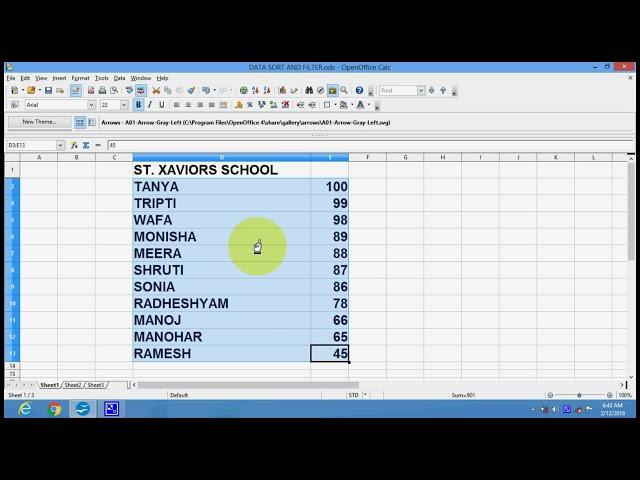 Data sorting in Open Office Calc