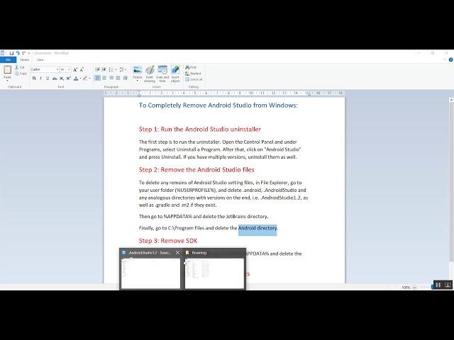 How to uninstall Android studio in Windows 10/8.1/7