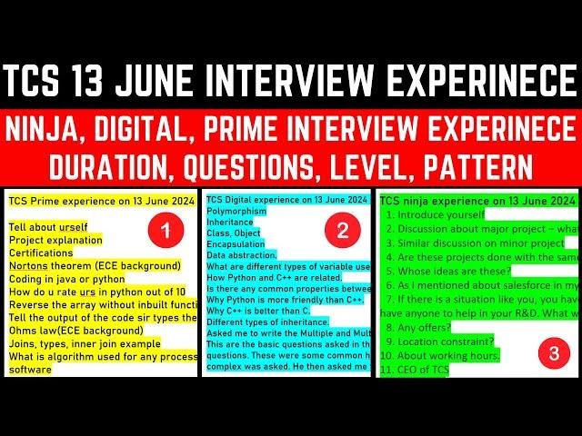 TCS 13th June Candidate Interview Experience | TCS Prime, Ninja, Digital Interview Experience 2024