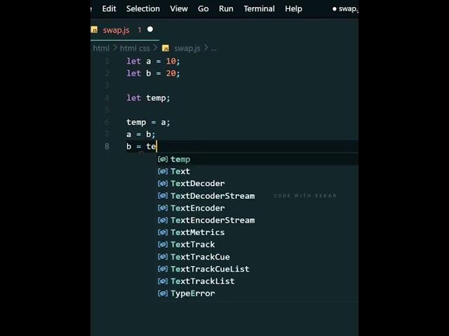 swap two variable in javascript program | javascript #coding #javascript