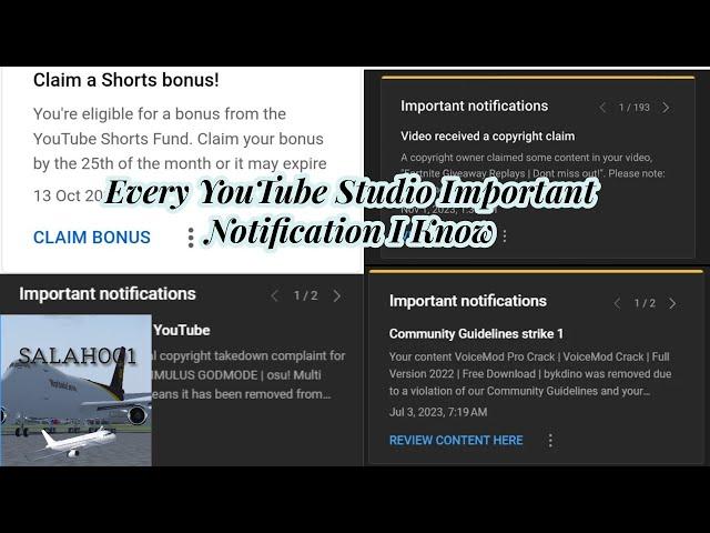 Every Important Notification On YouTube Studio #youtube