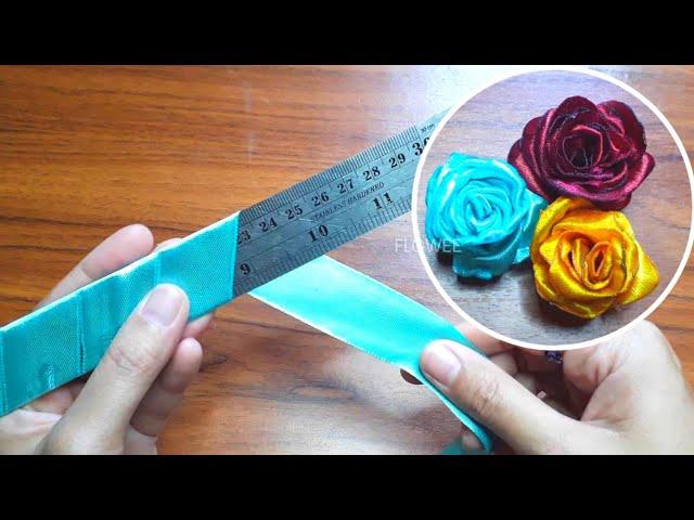 Amazing ribbon flower trick /easy rose making with scale / ribbon rose flower craft ideas