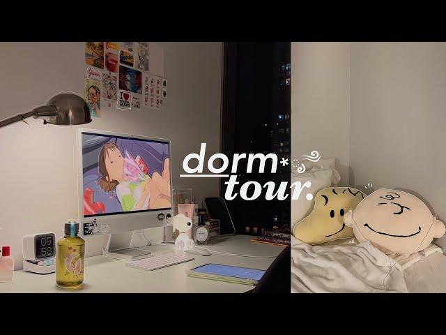 dorm tour  | aesthetic desk setup + dorm essentials