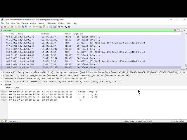 wireshark class - telnet