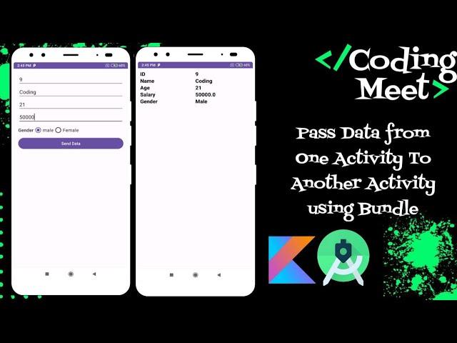 How to Pass Data from One Activity To Another Activity using Bundle Android Studio Kotlin