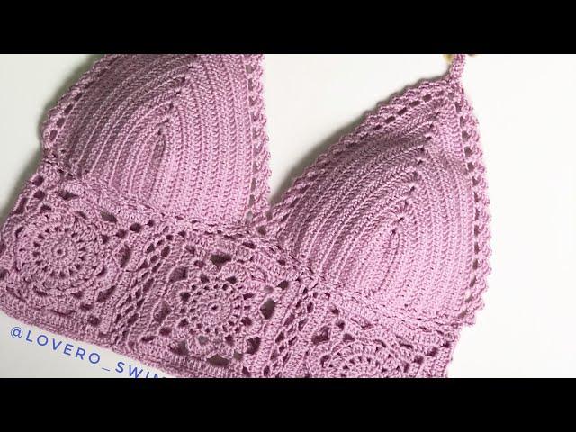 Вязаный топ крючком. Как связать топ с квадратами. Crochet top. Crochet swimsuit. Bikini crochet..