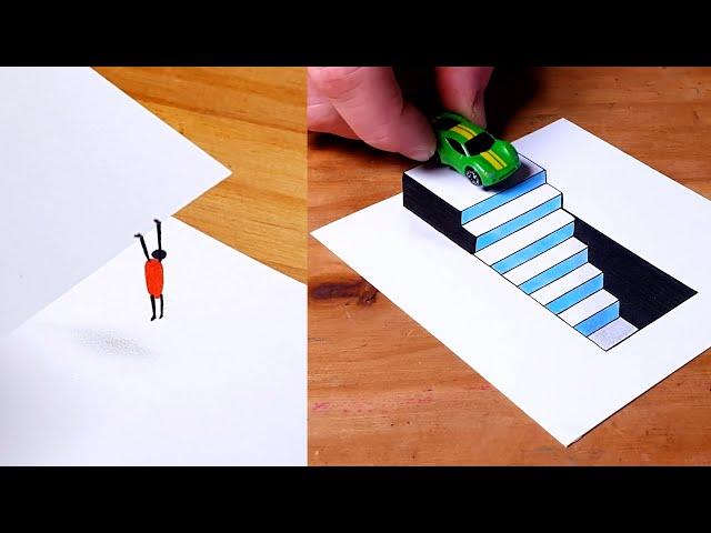 How to Draw - Easy 3D Steps Hole Illusion & Art Tricks