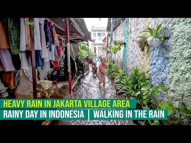 [4K] Heavy Rain in Jakarta Village Area | Rainy Day In Indonesia | Walking in the Rain #asmr