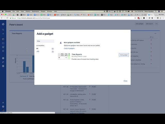 Add JIRA time log gadget to dashboard