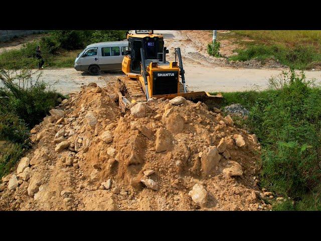 Incredible Project Building Road By SHANTUI DH17c2 Dozer Pushing Soil & 10Wheels Truck Dumping Soil