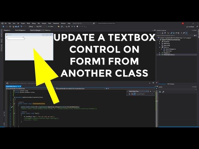 C# Update a textBox or other Control element on Form1 or other Form from a static or other Class