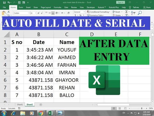 excel automatically enter date when data entered