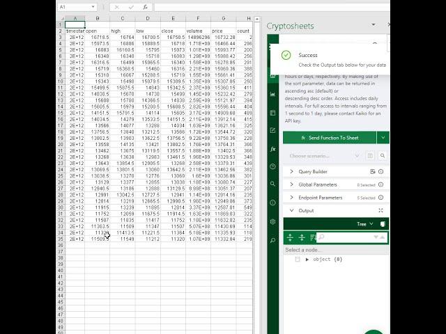 Get Kaiko data in Excel and Google Sheets - Historical COUNT OHLCV VWAP