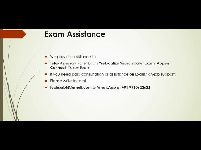 Exam Assistance: Telus Assessor/ Rater Exam Welocalize Search Rater, RWS Moravia Rater Exam