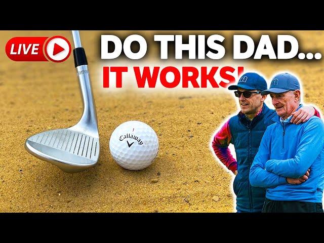 I show Dad EASIEST way to get out of ANY Bunker - LIVE GOLF LESSON