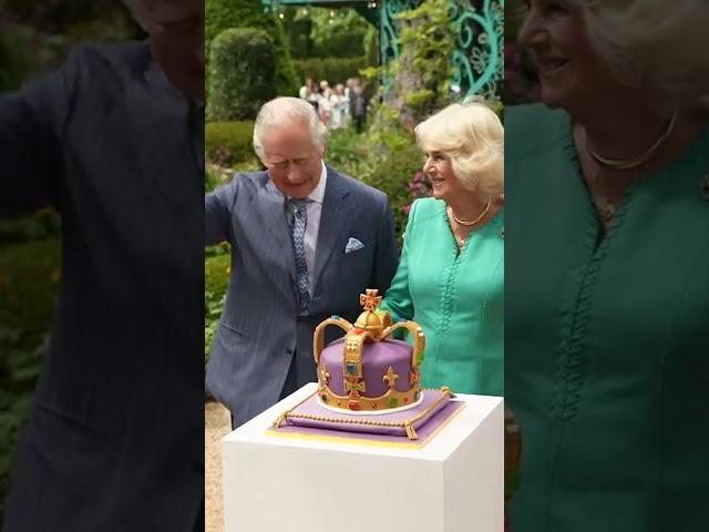 King Charles and Queen Camilla Celebrate Coronation by Cutting Crown Cake 