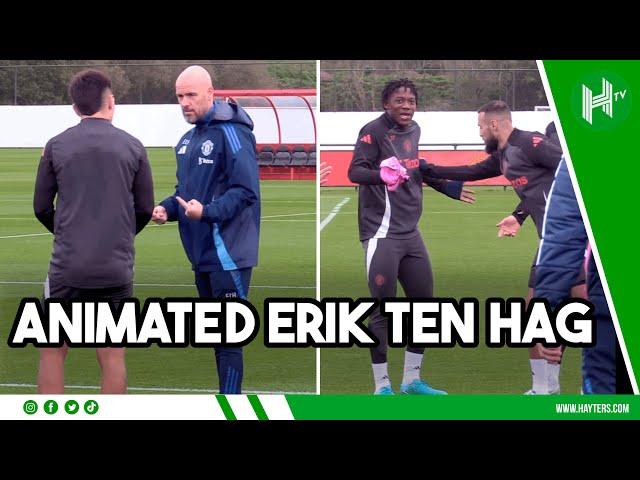 UNDER FIRE Ten Hag ANIMATED in Man United Europa League training