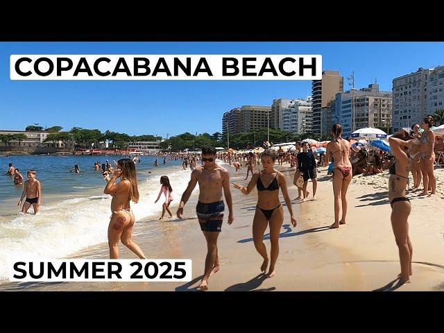 A Sunny Day at the Crowded Copacabana Beach, Rio de Janeiro, Brazil: Summer 2025