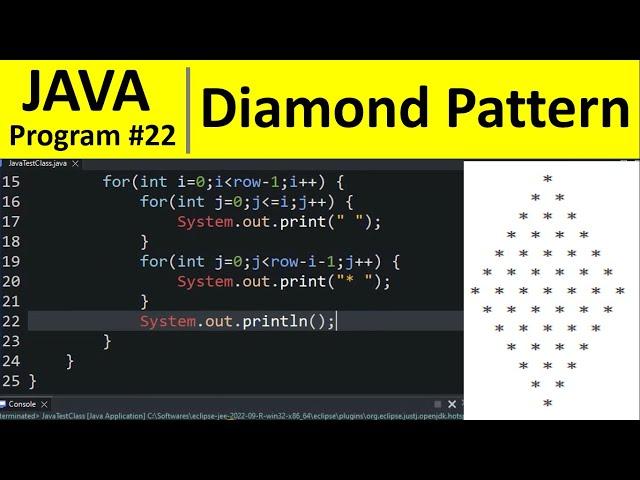 Java Program #22 - Print Diamond Shape Star Pattern in Java