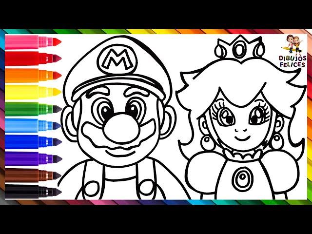 Dibuja y Colorea A Super Mario Y A La Princesa Peach  Dibujos Para Niños