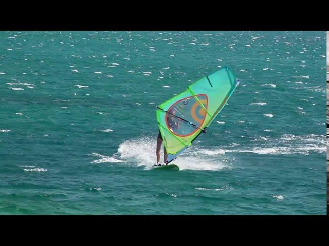 Windsurfing First Switch Stance Duck Jibe and nicer Airjibes at 12 years