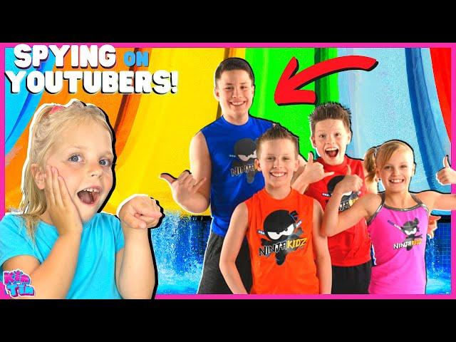 SPYING ON FAMOUS YOUTUBERS! Secret YouTube Waterpark (Ninja Kidz, Trinity and Beyond, and MORE!)