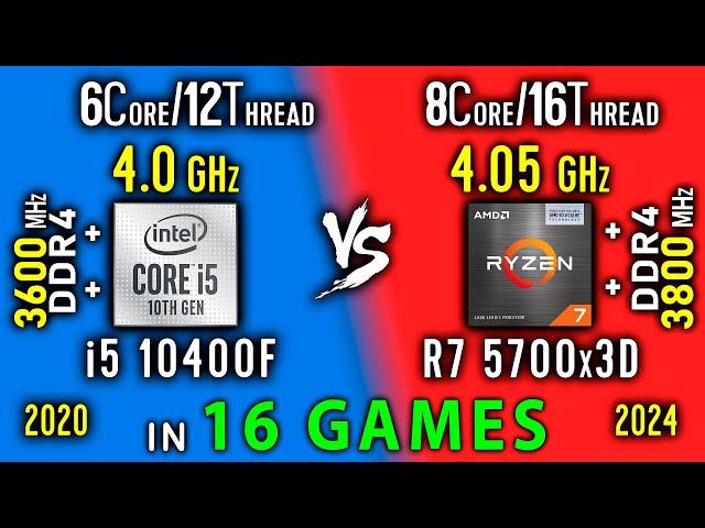 i5 10400F vs Ryzen 7 5700x3D Test in 16 Games or i5 10400 vs R7 5800x3D