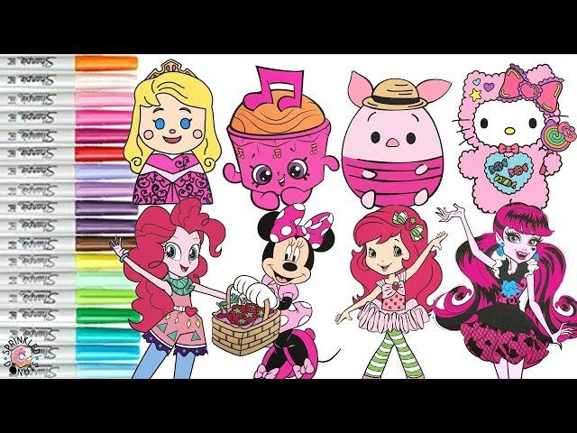 Coloring Book Compilation for Kids Disney Princess Hello Kitty Shopkins Minnie Mouse Monster High