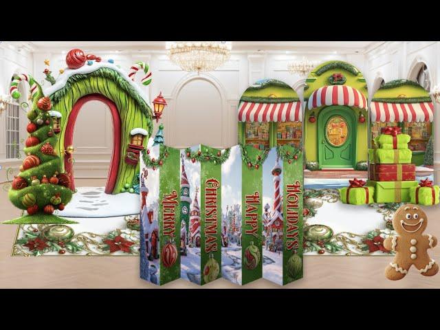 Design and Print Large Format Backdrops Floor Wraps Arches Grinchy Theme Holiday Party