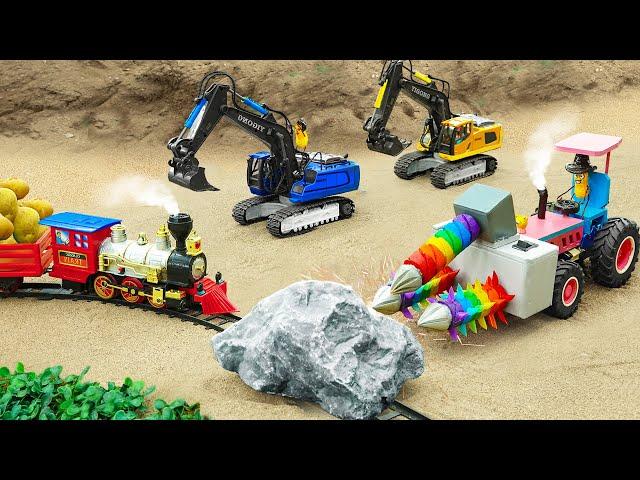 Diy tractor making mini Stone Drilling Machine | Construction Vehicles Repairs Train Track | HP Mini