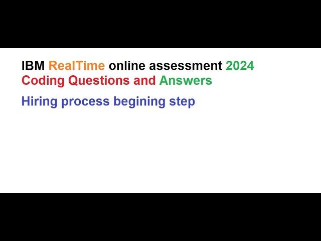 IBM Realtime assessment-2|2024|IBM Interview questions and answers| IBM |IBM Coding Assessment