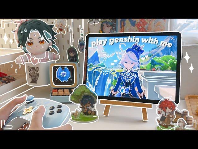 🫧 playing genshin impact on a chill summer day, ipad setup | 4.8 events, imaginarium theater (asmr)