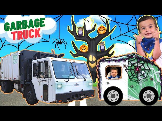 Spooky Garbage Truck Smashing Pumpkins | Trash Trucks Rescue Pumpkins | Big Trucks for Kids | Play