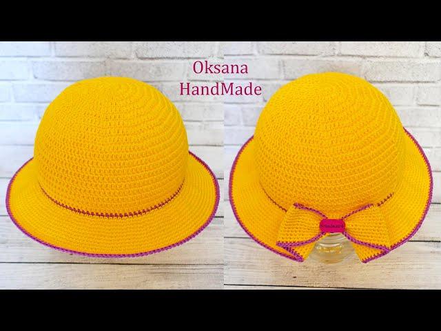 Шляпа крючком с ввязанным бантом. Мастер класс. Women's crochet hat