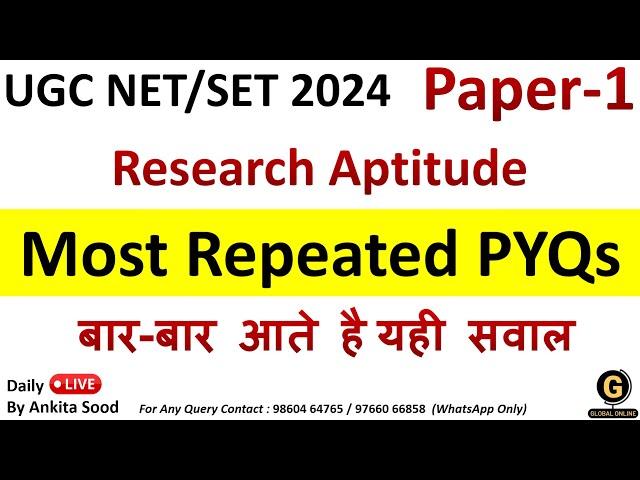 Research Aptitude PYQs for June 2024 | UGC NET Paper 1 Important MCQs in Hindi | Important Questions