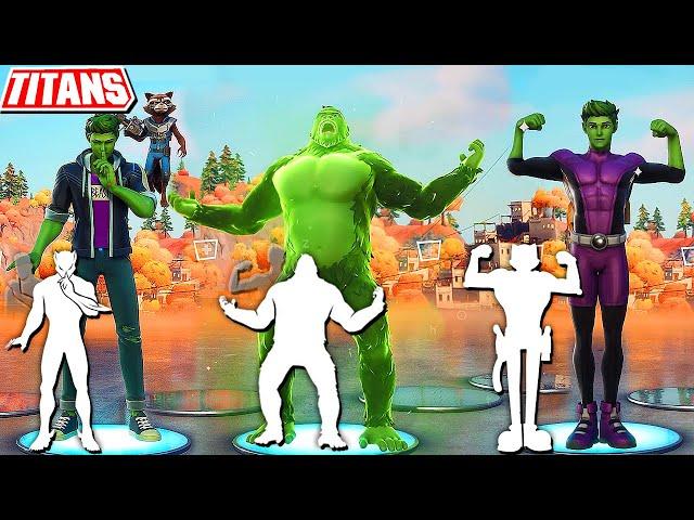 Fortnite DC's BEAST BOY Skin (ALL STYLES) doing all Built-In Emotes! GO APE Built-In Emote include