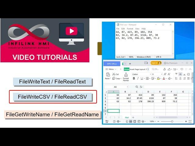 Infilink HMI : Script Commands to write and read text and CSV files and quick tips.