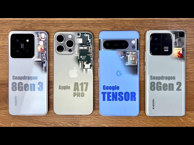 Snapdragon 8 Gen 3 vs Apple A17 Pro vs Google Tensor G3 - ULTIMATE SPEED TEST Comparison!