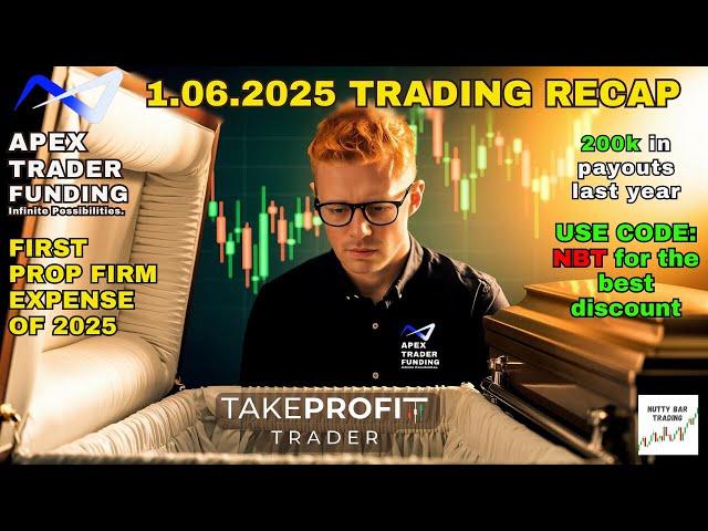 1.06.2025 TRADE SUMMARY - THE CURSE CONTINUES! - TRADING 20 FUNDED APEX ACCOUNTS - CODE NBT