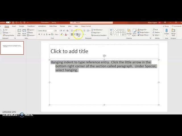 Hanging indent in PowerPoint