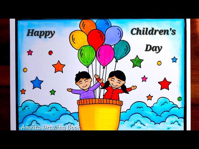 Children Day poster drawing, 14th Nov | Easy Drawing on Children's Day | Bal Diwas par Chitra