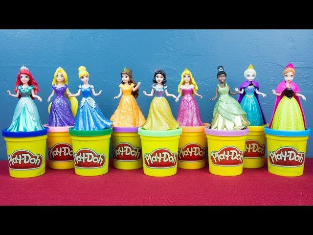 Ariel Elsa Anna Rapunzel Cinderella Snow White Aurora Tiana Belle Disney Princess Play Doh Dress Up